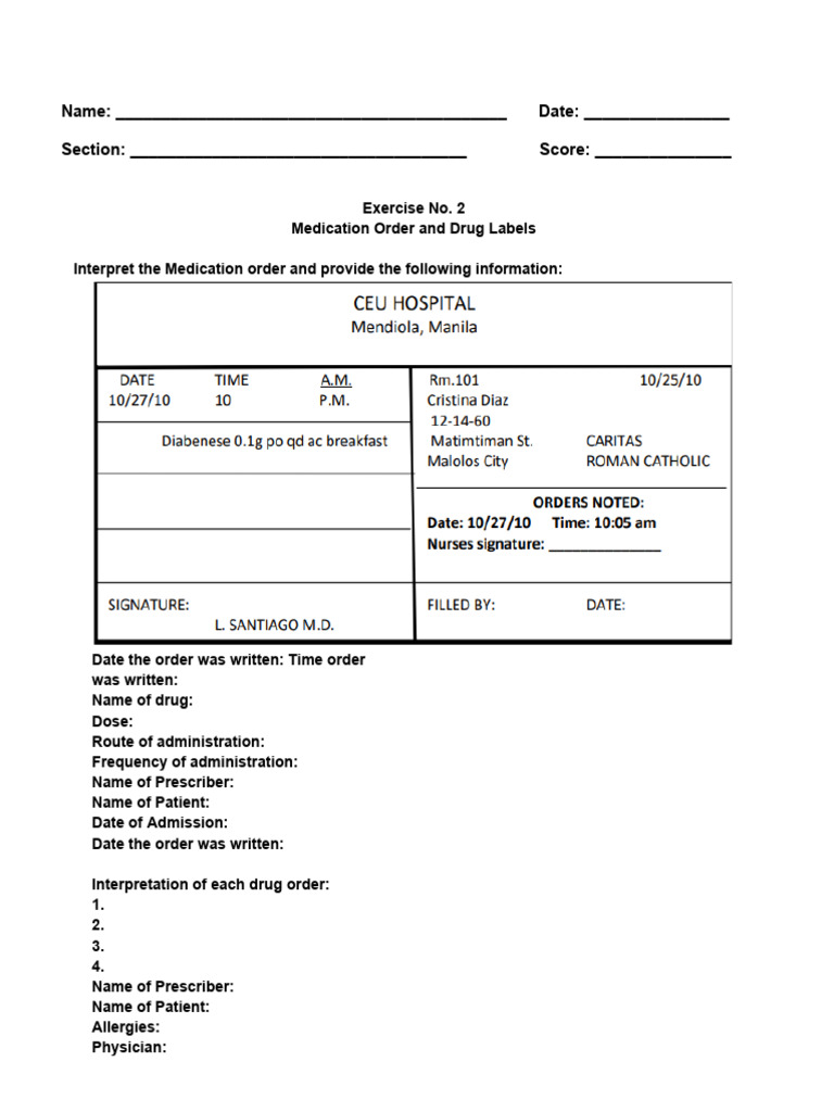 BlankExercise No 2 - Hospi Pharm | PDF | Dose (Biochemistry) | Chemistry