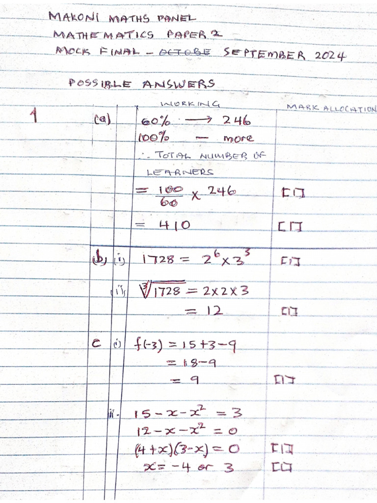 Panel Paper 2 Maths Possible Answers | PDF