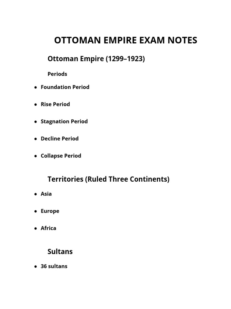Ottoman Empire Exam Notes-1 | PDF | Ottoman Empire | Military Of The ...