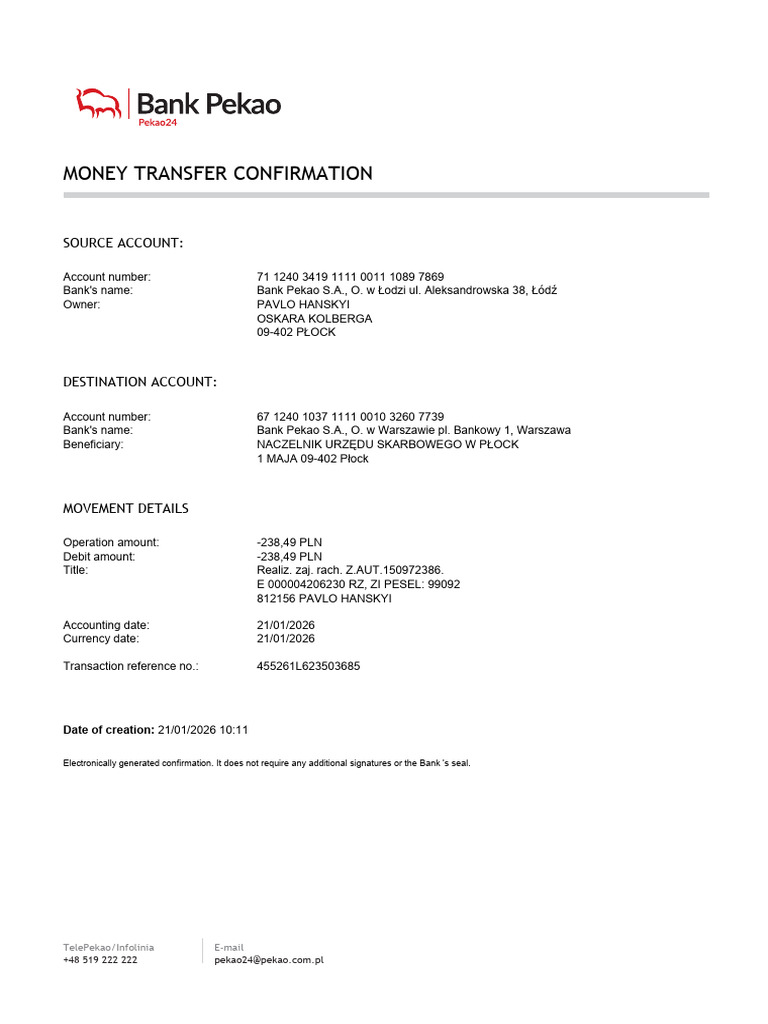 Money Transfer Confirmation: Source Account | PDF