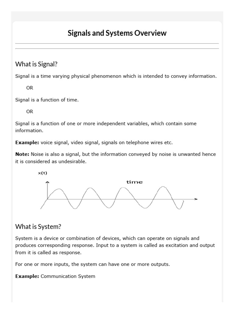 0 Signals and Systems Overview | PDF