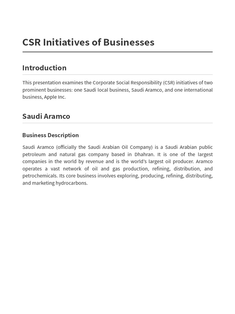 CSR Initiatives of Businesses-StdName 1 | PDF | Apple Inc. | Corporate ...