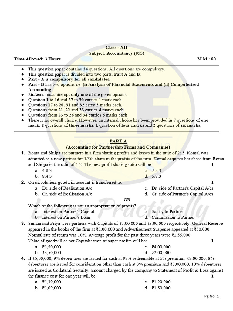 Sample Paper - 3 With Solutions | PDF | Expense | Revenue