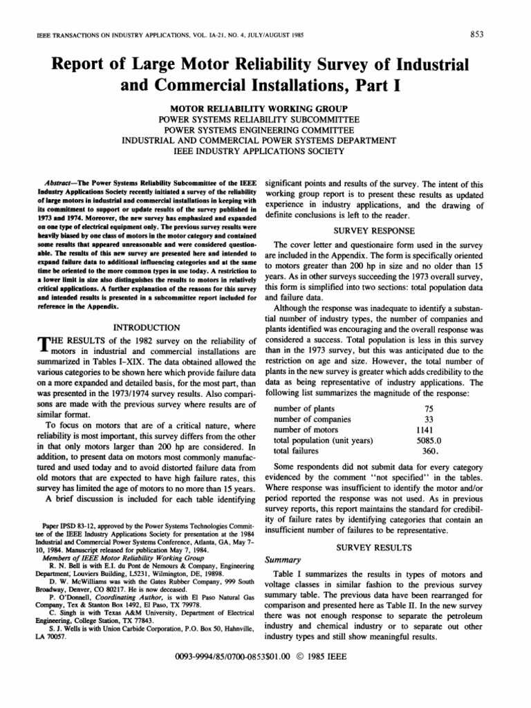 6 - Report of Large Motor Reliability Survey of Industrial | PDF ...
