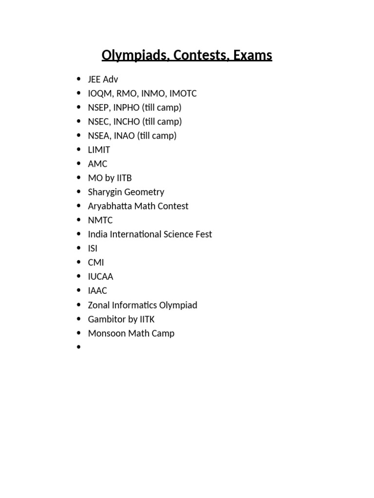 List of Several Olympiads + Camps + Contests | PDF