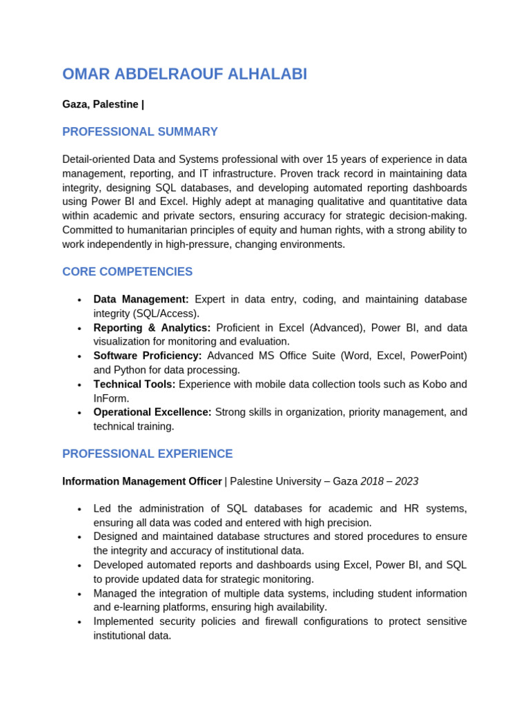 Omar Alhalabi Data Entry CV | PDF | Microsoft Excel | Databases