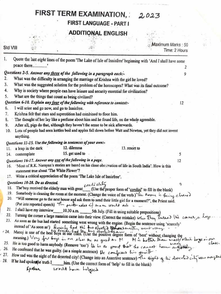 Question Paper of Additional English - 20260225 - 1447 | PDF