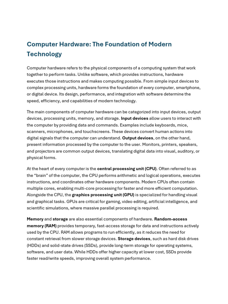 Computer Hardware The Foundation of Modern Technology | PDF | Computer ...