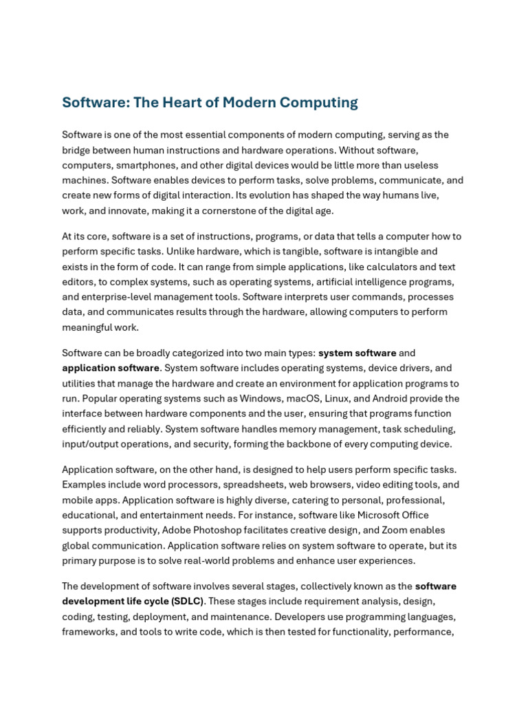 Software The Heart of Modern Computing | PDF | Software | Operating System