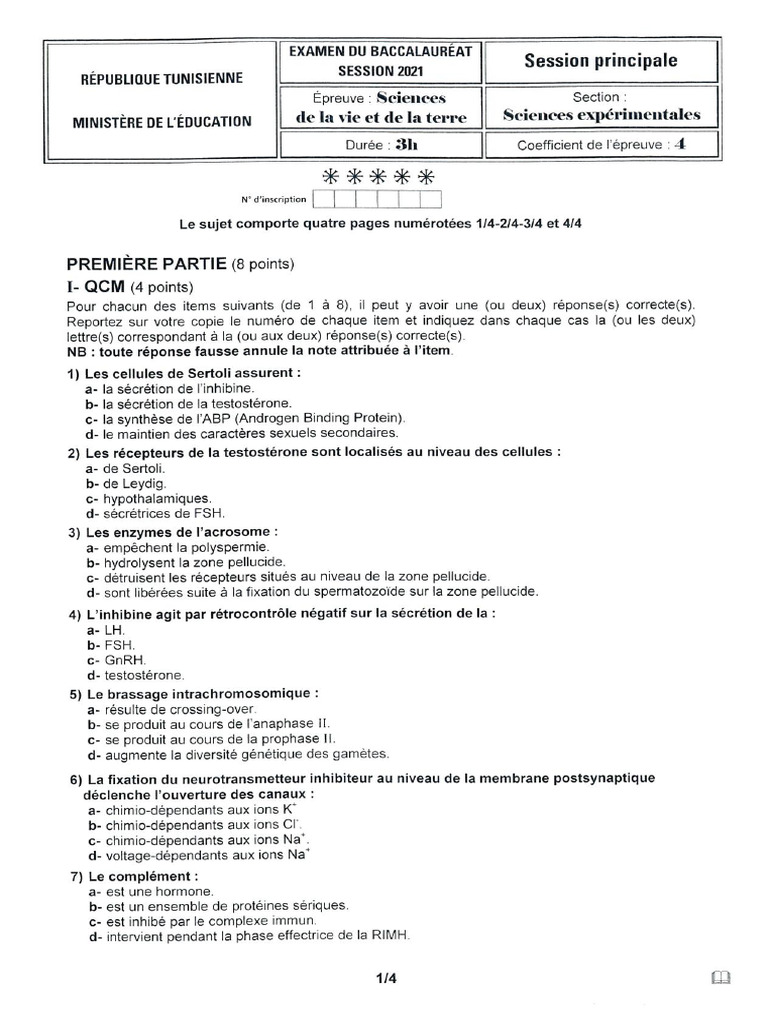 Bac Sciences 2021 Principale | PDF