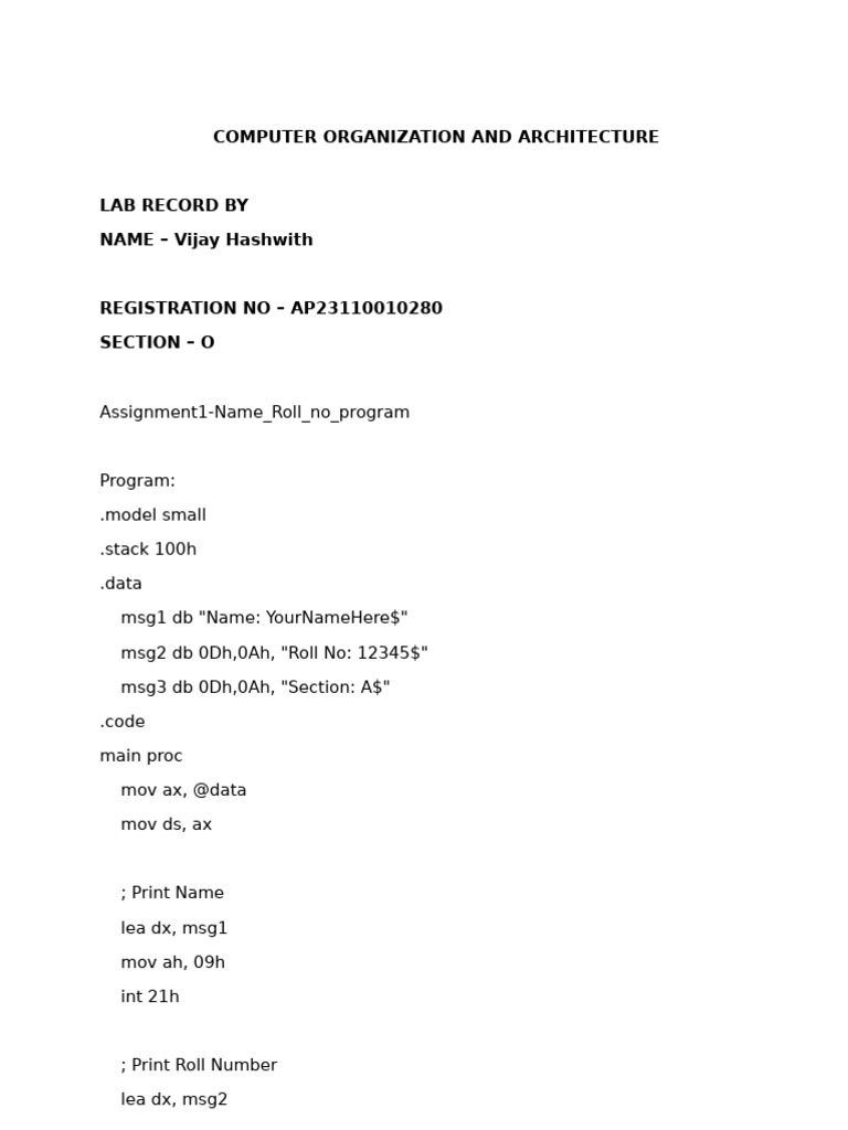 Coa Assignment .... 1 | PDF | String (Computer Science) | Integer ...