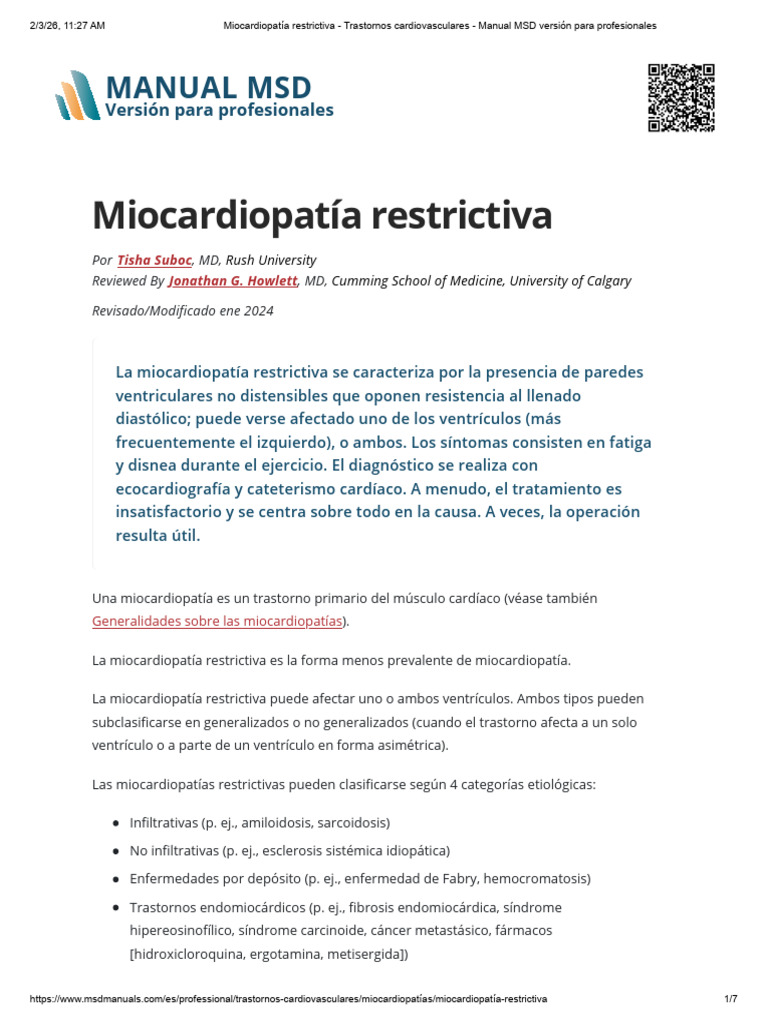 Miocardiopatía Restrictiva | PDF | Insuficiencia cardíaca | Corazón