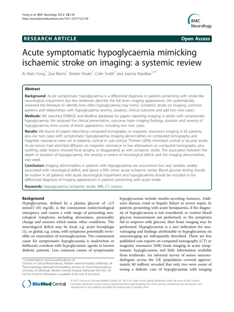 Acute Symptomatic Hypoglycaemia Mimicking | PDF | Hypoglycemia ...