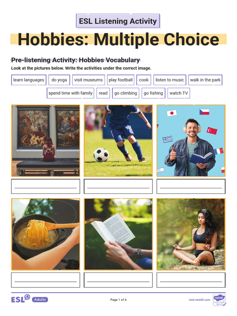 Hobbies - Multiple Choice - ESL Listening Activity | PDF | English As A ...