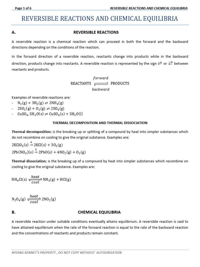 Reversible Reactions and Chemical Equilibria | PDF | Chemical ...