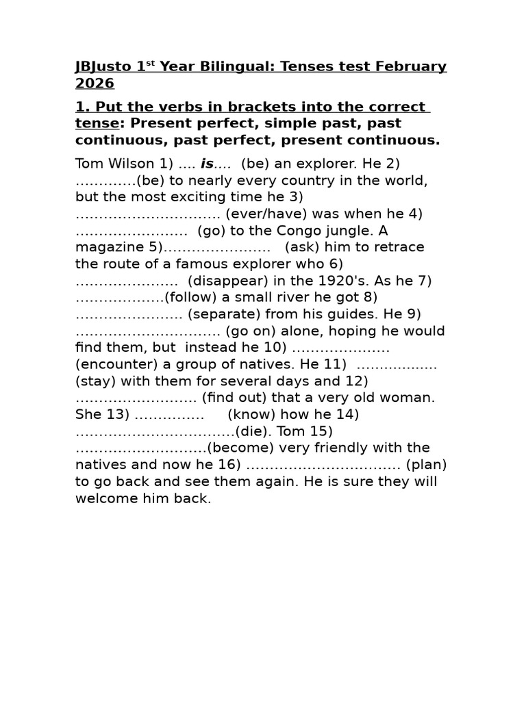 JBJusto 1st Year Bilingual - Tenses Test | PDF