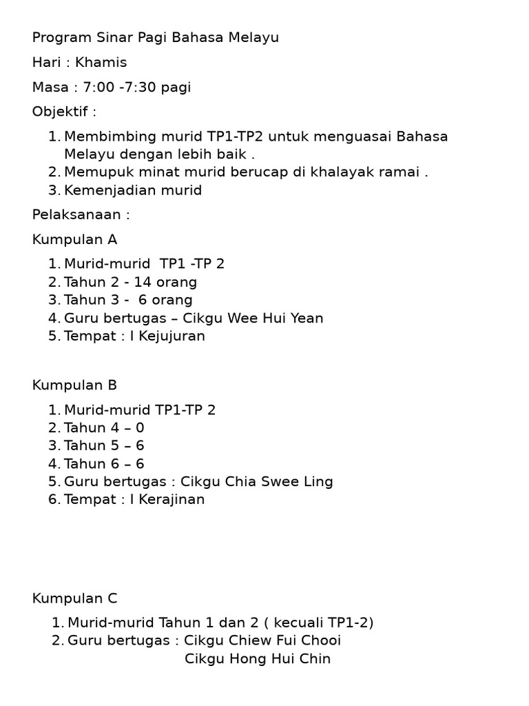 Program Sinar Pagi Bahasa Melayu 2026 | PDF