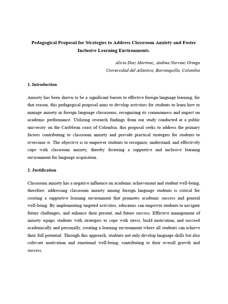 Pedagogical Proposal | PDF | Learning | Anxiety