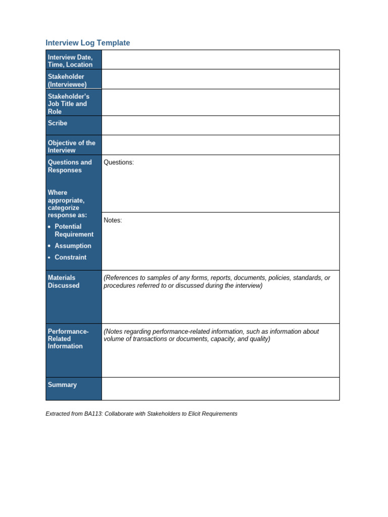 Interview Log Template | PDF