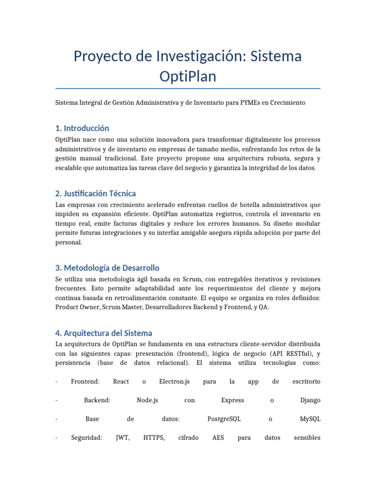 Proyecto OptiPlan Presentacion Tecnica | PDF | Informática ...