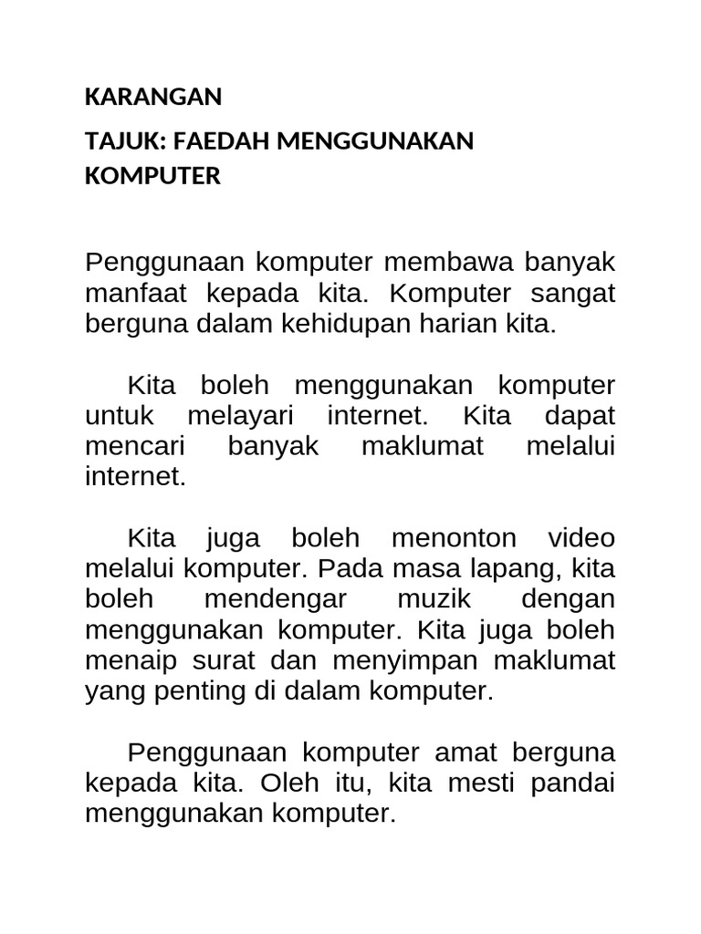 Karangan Faedah Menggunakan Komputer | PDF