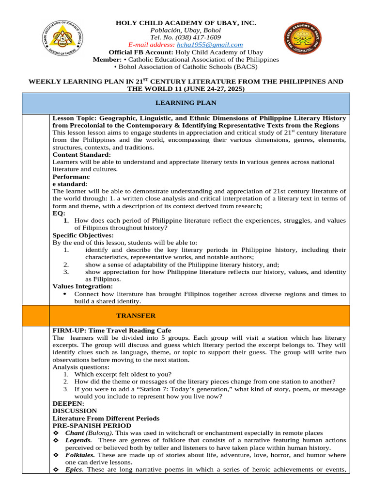 Week 1 Learning Plan (TBP) 1st Grading | PDF | Philippines