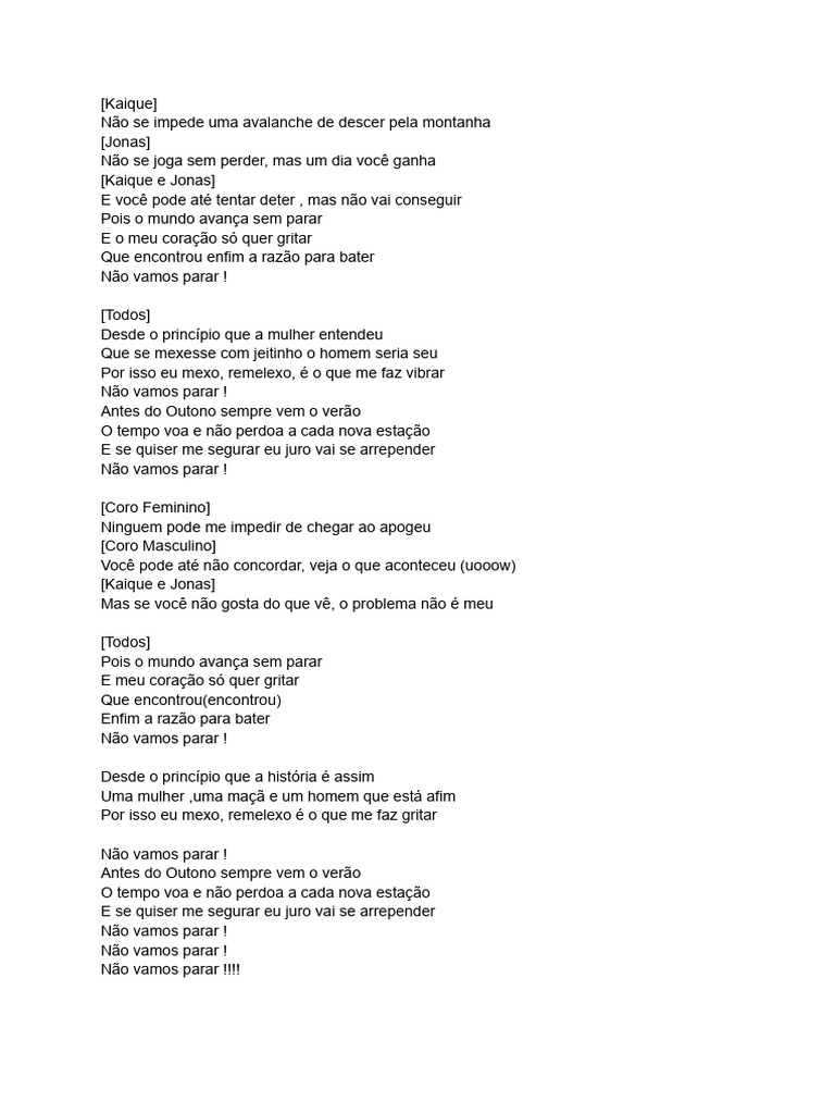 Letra Final - Não Vamos Parar | PDF