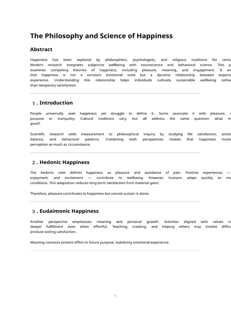 Philosophy of Happiness Paper | PDF | Happiness | Well Being