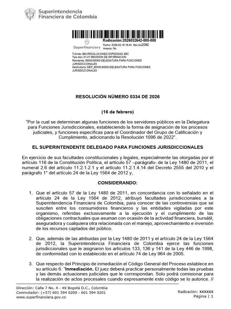 Resolución Número 0334 de 2026 | PDF | Jurisdicción | Sentencia (ley)