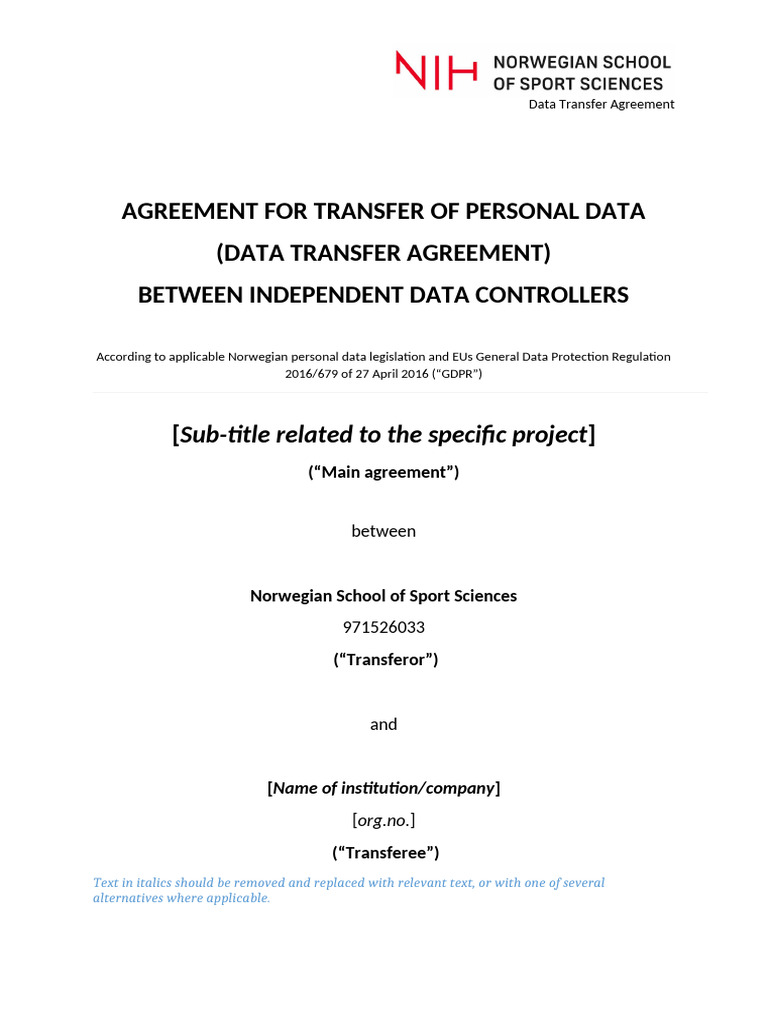 Data Transfer Agreement Template | PDF | Justice | Crime & Violence