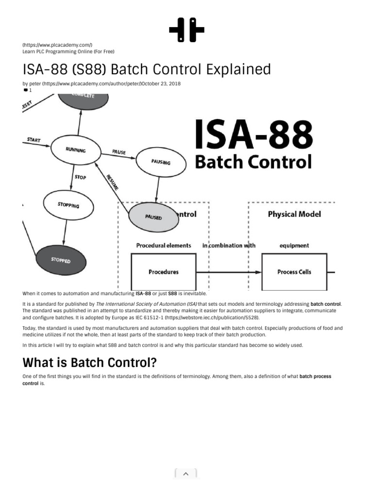 ISA-88 (S88) Batch Control Explained - PLC Academy | PDF