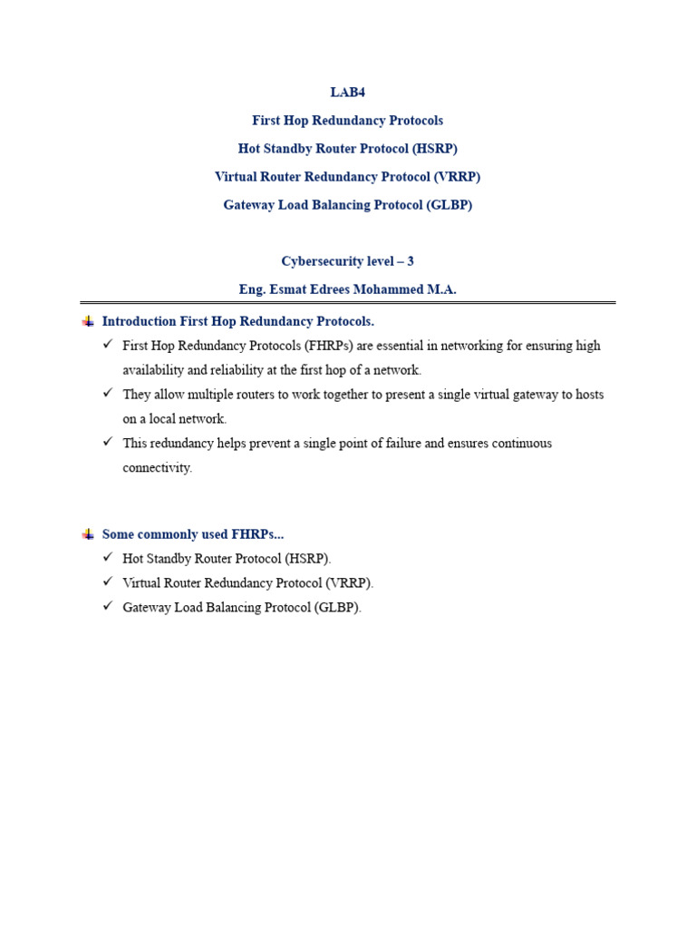 4 - First Hop Redundancy Protocols | PDF | Internet Architecture ...
