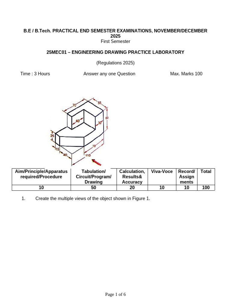 25MEC01 Engg Drawing Lab | PDF | Euclidean Geometry