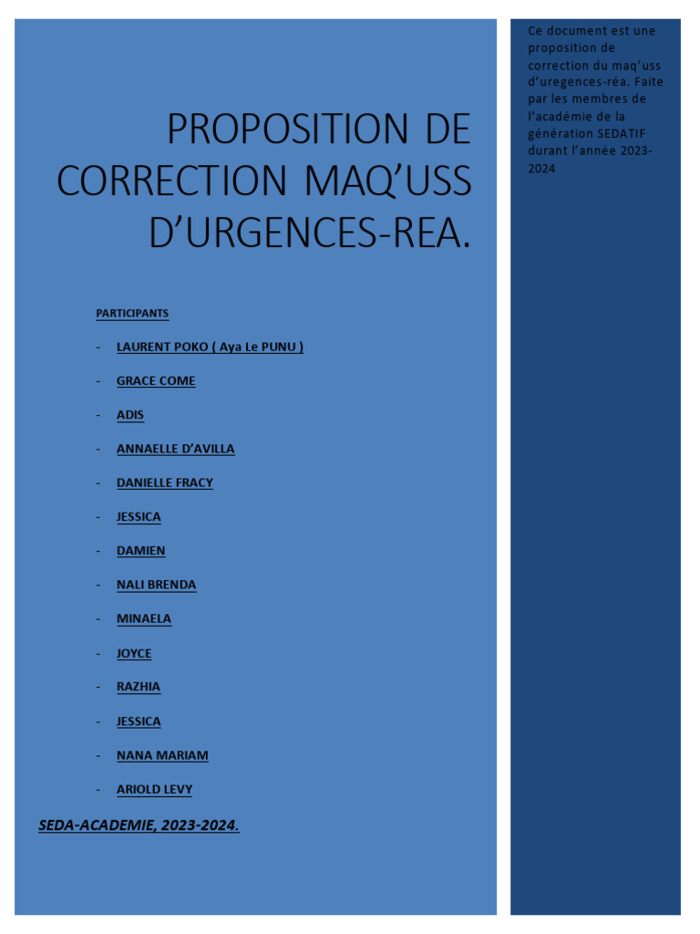 Seda-Academie Correction Maq'Uss Urgences-Rea | PDF | Asthme | Saignement