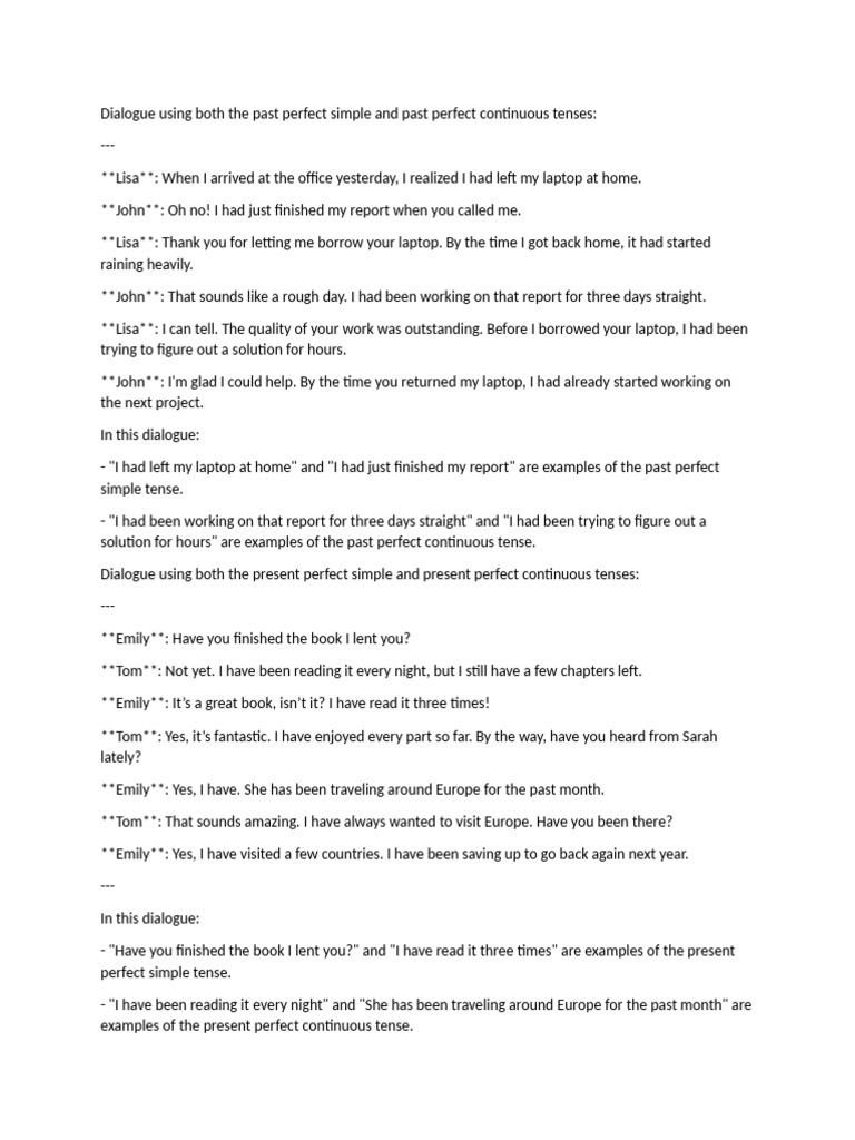 Dialogue Using Both The Perfect Simple and Perfect Continuous | PDF