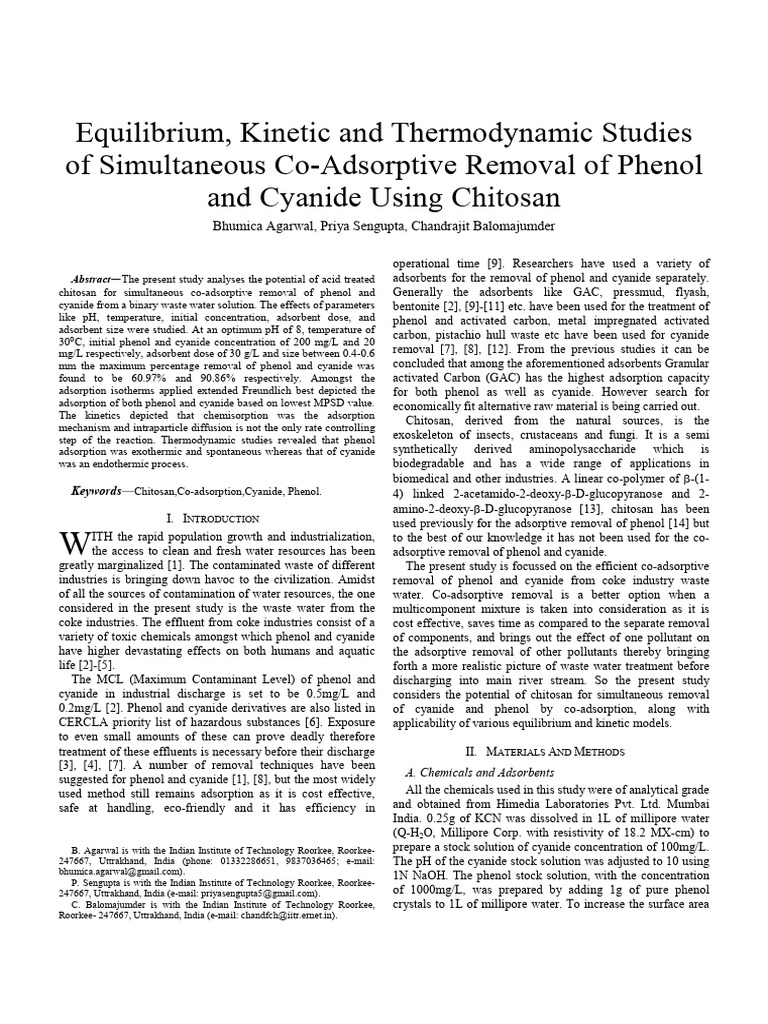Equilibrium Kinetic and Thermodynamic ST | PDF | Adsorption | Physical ...