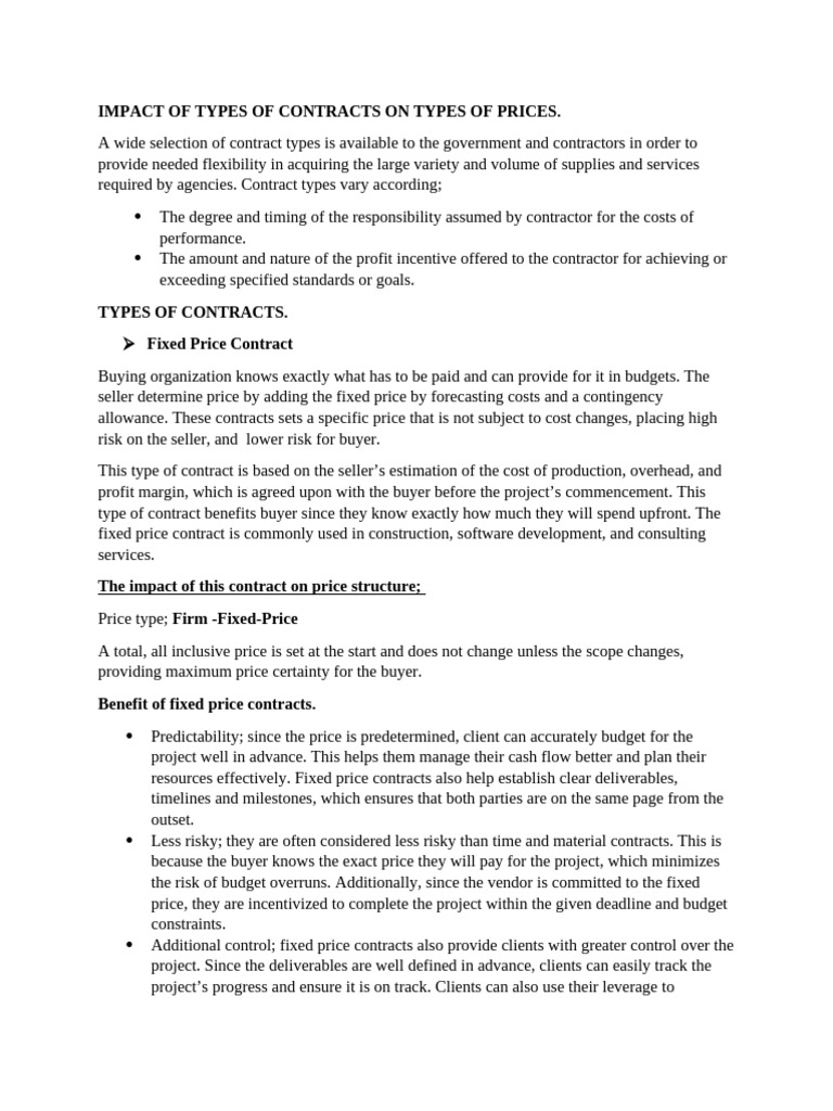 Impact of Types of Contracts On Types of Prices | PDF | Prices ...