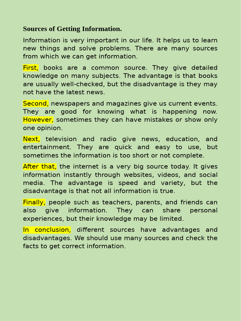 Sources of Getting Information Grade 10 | PDF