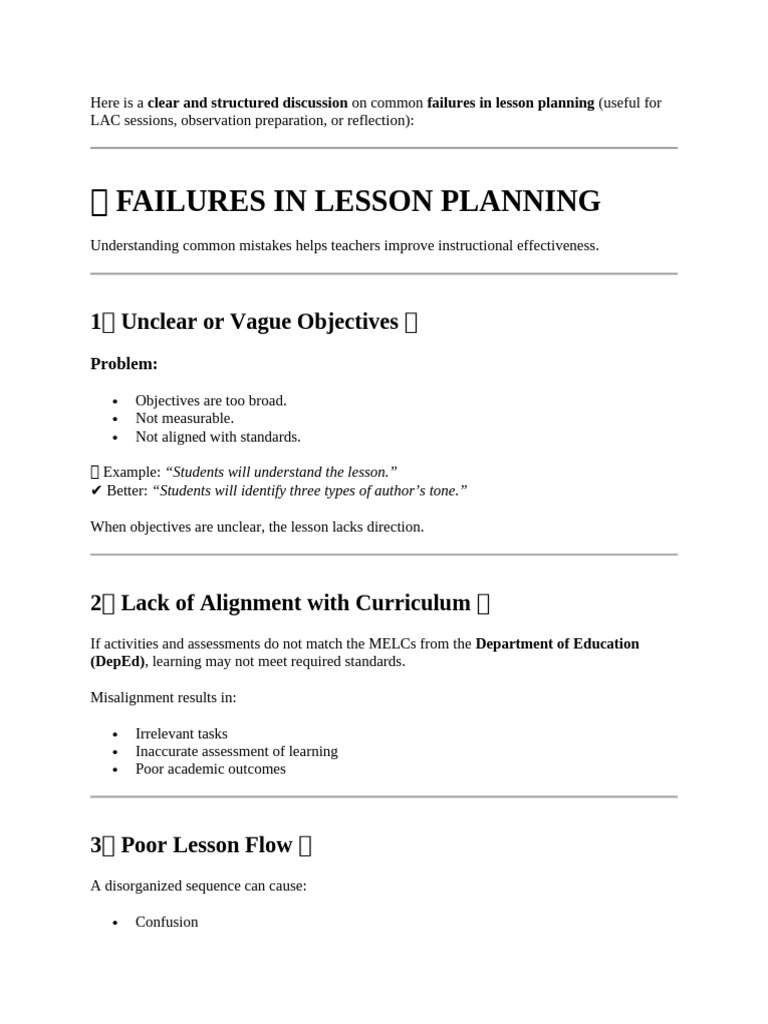Here Is A Clear and Structured Discussion On Common Failures in Lesson ...
