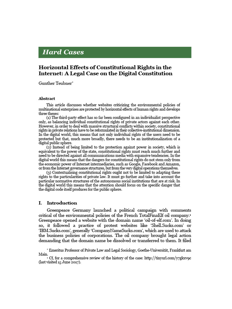 Horizontal Effects of Constitutional Rights in The | PDF | Justice ...
