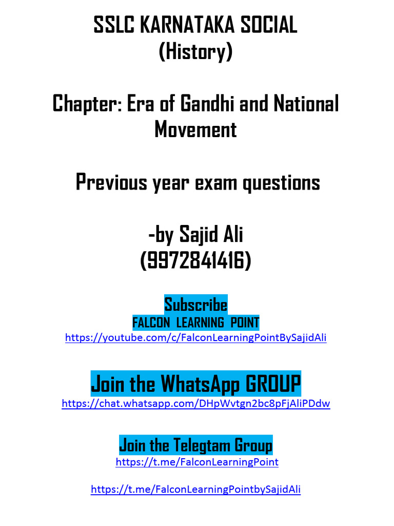SSLC-Social Sc-Era of Gandhi and National Movement | PDF | Mahatma ...