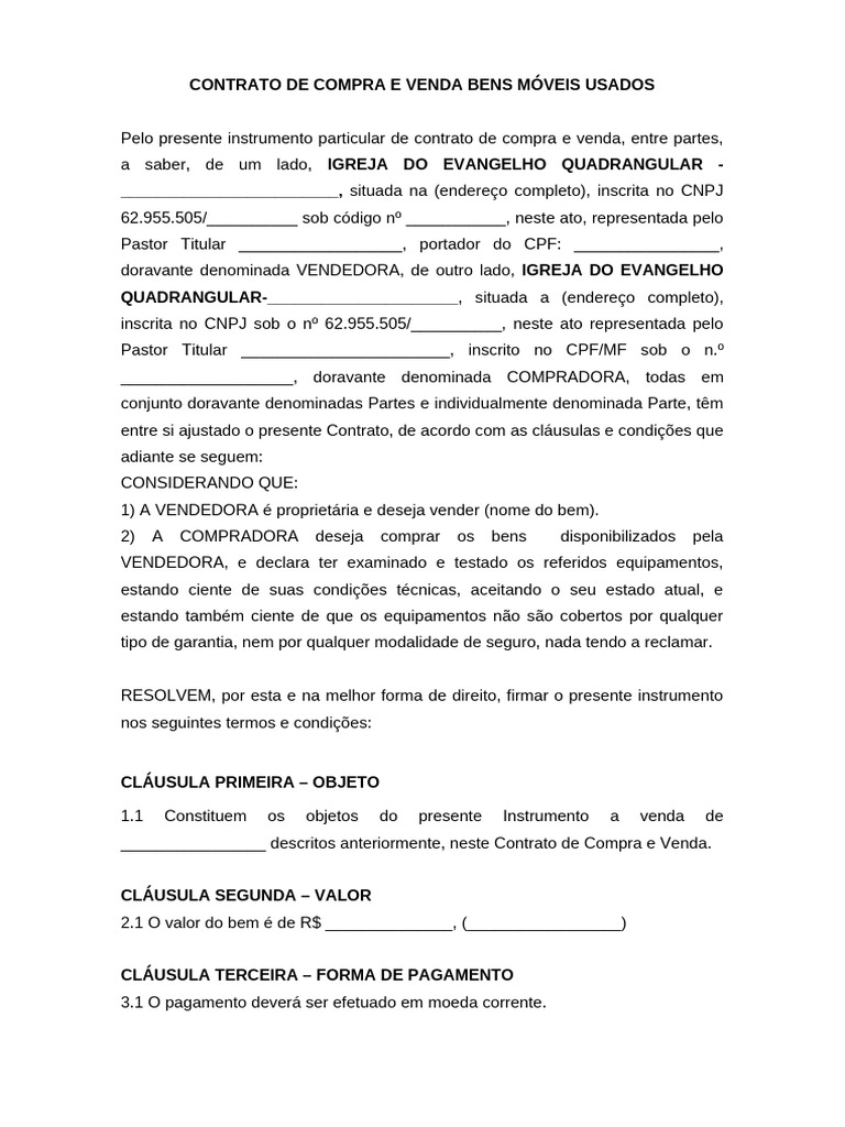 Contrato de Compra e Venda de Bens Móveis Usados | PDF