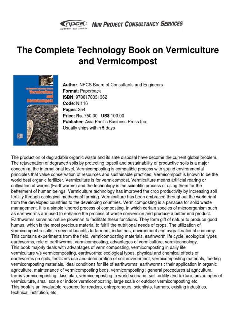 (NIIR) The Complete Technology Book On Vermiculture and Vermicompost | PDF