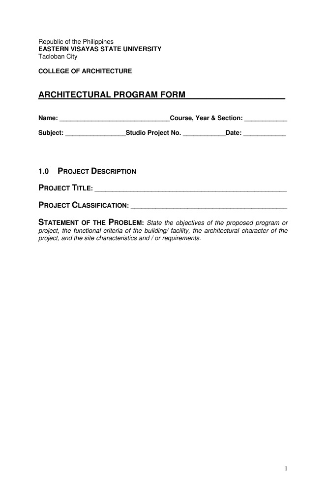 Architectural Program Form: Republic of The Philippines Tacloban City ...