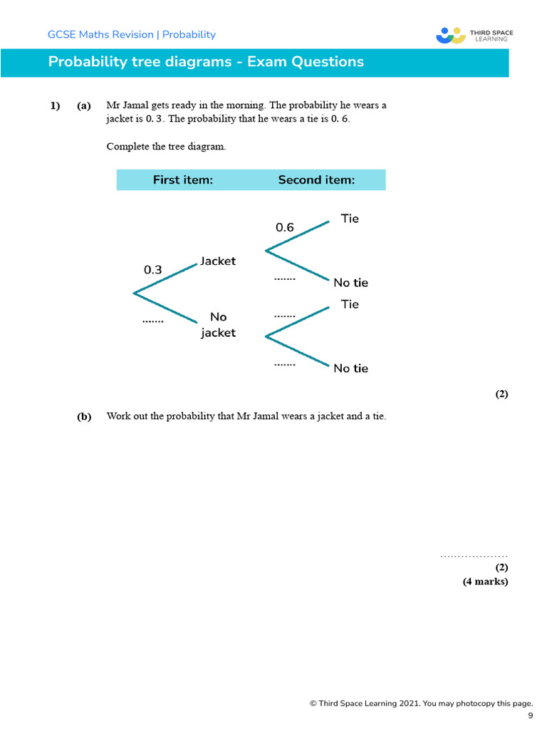 Worksheet Probability Tree Diagrams | PDF
