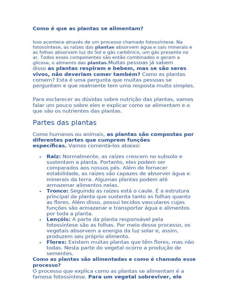 Como É Que As Plantas Se Alimentam | PDF | Plantas | Fotossíntese