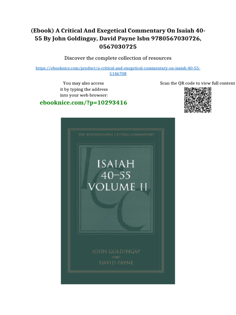 (Ebook) A Critical and Exegetical Commentary On Isaiah 40-55 by John ...