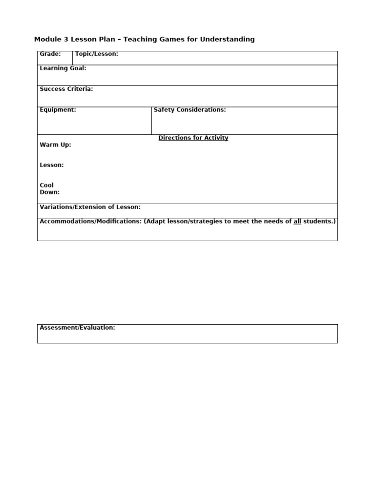 Lesson Plan Template (H&PE) | PDF