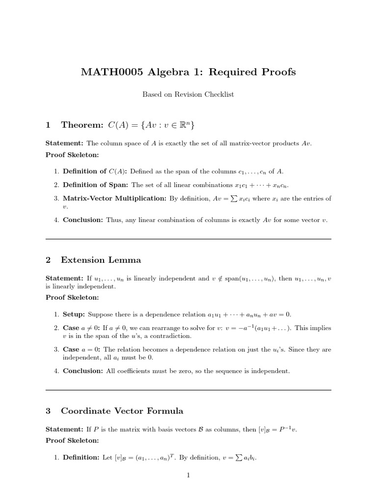 Algbera 1 Examinable Theorems Proof Skeletons | PDF | Eigenvalues And ...
