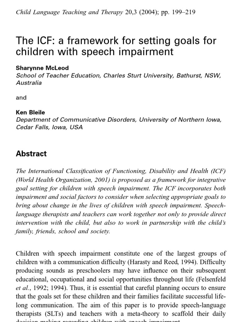 ICF Framework for Speech Impairment Goals | PDF | Speech Language ...